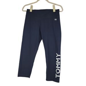 Tommy Hilfiger Sport Capri Legging Runner Pants Womens Medium Spell Out Blue